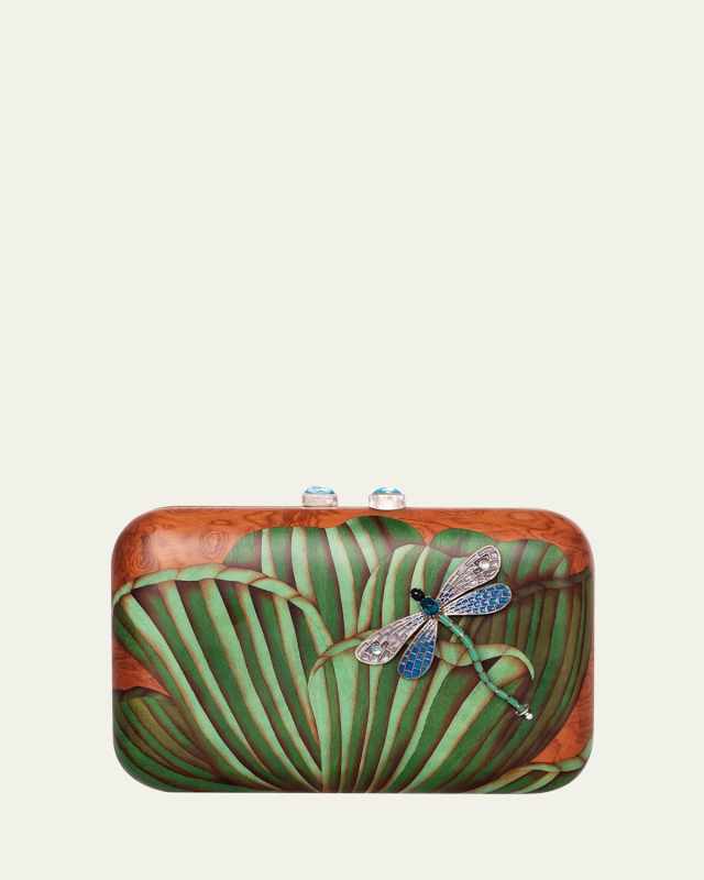 x Luz Camino Marquetry Clutch with Detachable Dragonfly Brooch